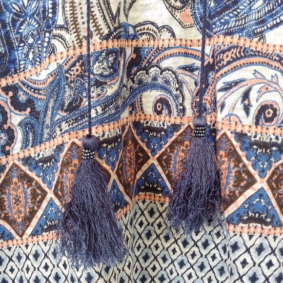 Olsen Europe Linen Short Sleeve Top Paisley Print Size Medium / 10 - Picture 10 of 12